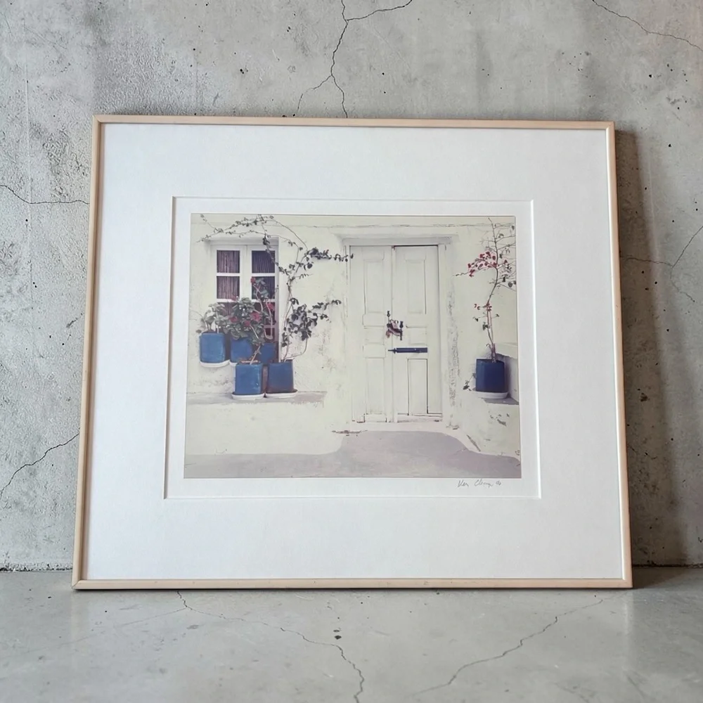 Vintage Santorini Doorway Framed Photograph Print Signed 1990 Vern Clevenger